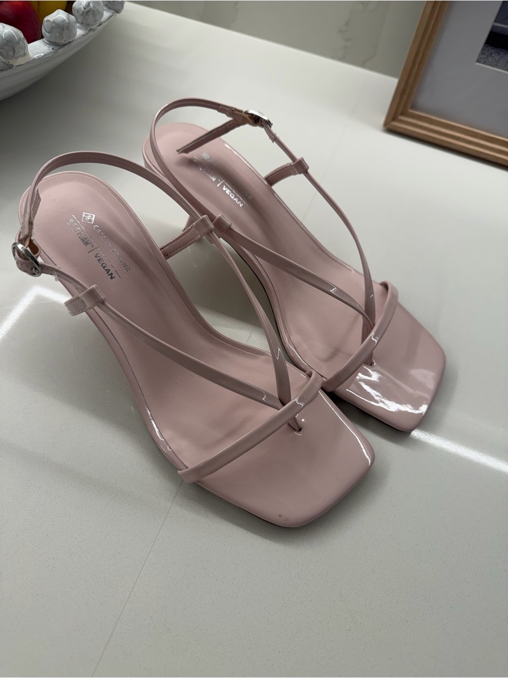 Call It Spring Pale Pink Patent Strappy Block Heel Sandals